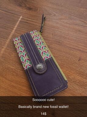 Fossil Purple Leather and Multicolor Pattern Zip Wallet